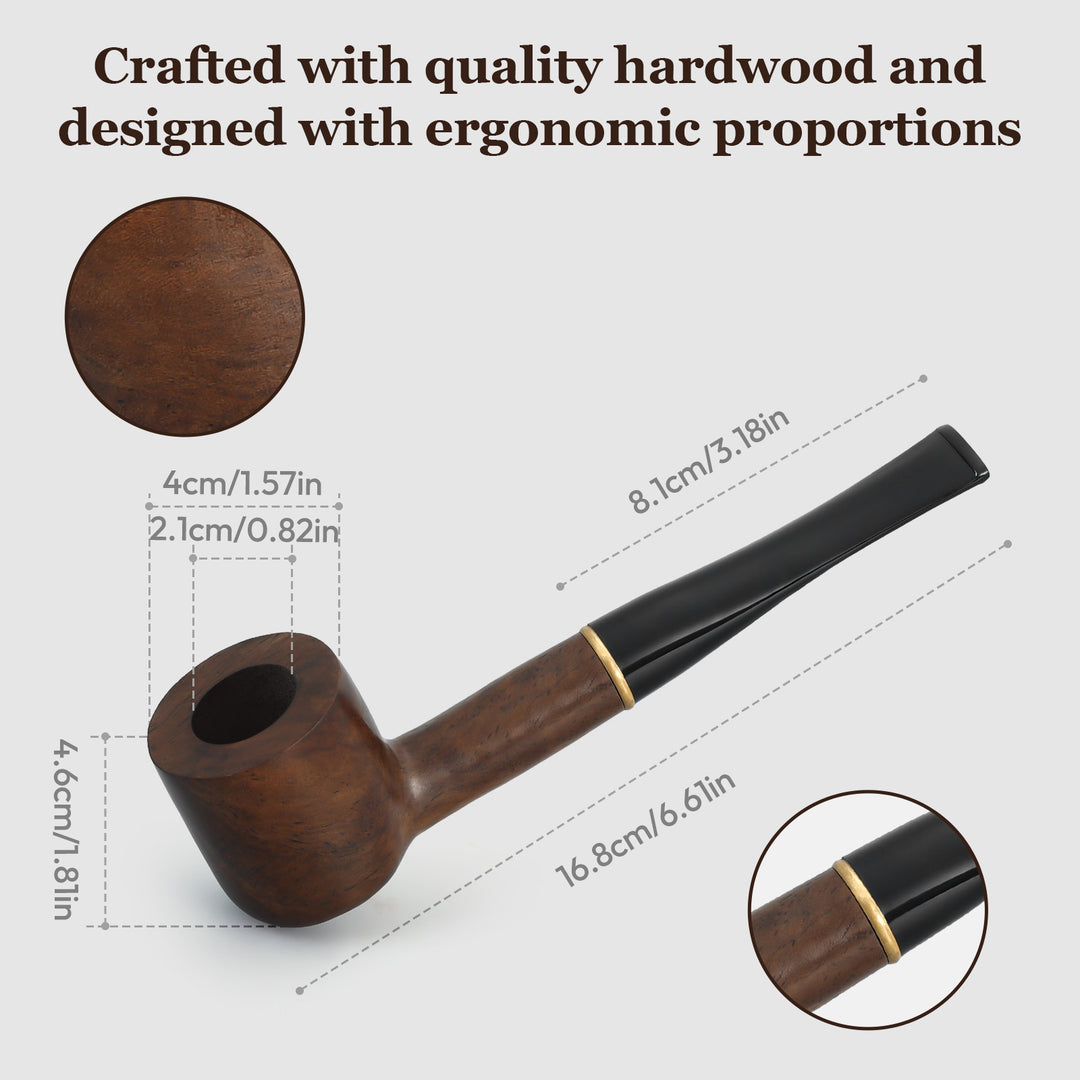 Obetis Ebony Wood Tobacco Pipe Set – Classic Straight Stem with Dual Mouthpieces & Full Accessories
