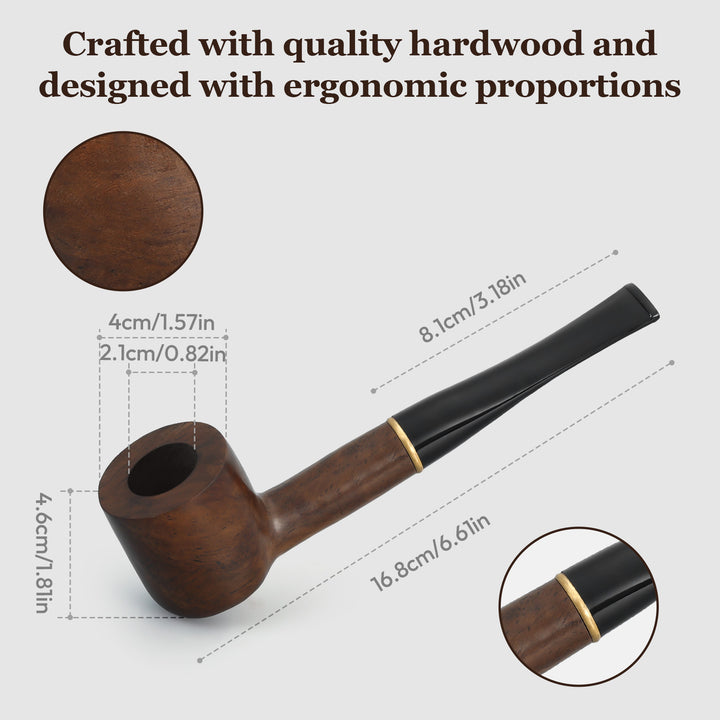 Obetis Ebony Wood Tobacco Pipe Set – Classic Straight Stem with Dual Mouthpieces & Full Accessories