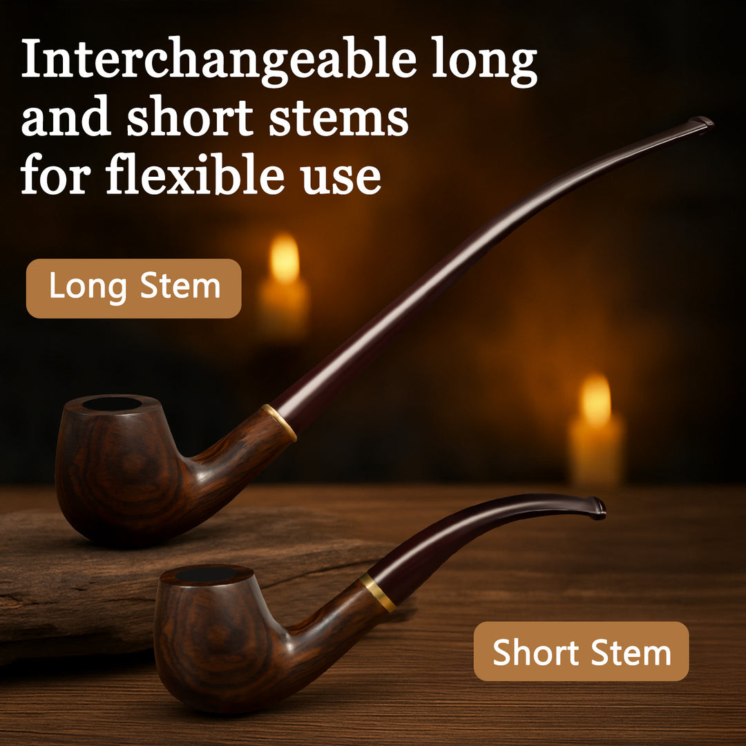 Obetis Ebony Wood Tobacco Pipe Set with Long & Short Stem – Full Kit